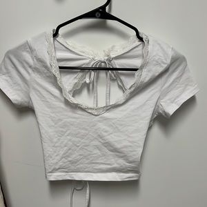 cute v neck lace open back tee